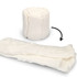 A white compressed towel rolled up and expanded, showcasing its texture and soft, absorbent design.
