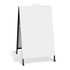 A white metal A-frame sign with a black base, designed for exhibitions and events. It features a handle for easy mobility.