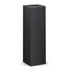 A tall, black rectangular box with a sleek design and a subtle shiny finish, featuring a logo on the side.
