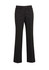 Black women's relaxed pants with a straight leg design, featuring a waistband and a logo.