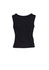 A black women's peaked vest with a ribbed texture, featuring a sleeveless design and a fitted silhouette.