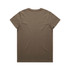 A khaki T-shirt with a plain back. The fabric appears smooth and soft, featuring a small logo at the neckline.