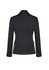 A black mid-length women's jacket with a two-button design and long sleeves, featuring a fitted silhouette.