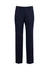 Navy blue men's slacks with an adjustable waist and a straight-leg design, featuring a logo on the waistband.