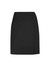 A black women's comfort waist skort featuring a wrap design and button details. It includes a logo.
