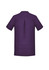 A plain purple women's tunic with a back pleat design and short sleeves. It features a branding logo.