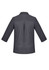 A women's charcoal grey button-up shirt with 3/4 sleeves and a back pleat, featuring a collar.