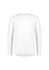 A white long sleeve t-shirt with a round neckline and a logo on the chest area.