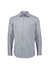 A long-sleeve button-up shirt with a classic striped pattern in shades of blue and white, featuring a chest pocket and a logo.