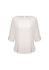 A light grey women's boatneck top with three-quarter sleeves and a subtle back button detail.