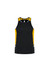 A black and yellow sleeveless singlet featuring a logo, designed for men.