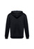 A black hoodie with a blue interior, featuring a hood and ribbed cuffs. Includes a logo on the design.