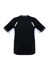A black short sleeve tee for kids with light blue accents and reflective details. Features a logo on the back.