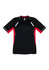 A black short sleeve tee with red accents and contrasting details, featuring a logo.