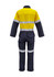 A work overall in orange and dark blue, featuring hoop tape reflective stripes and a logo on the back.