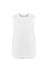 A white sleeveless tee with a relaxed fit, featuring a simple design and no visible branding.