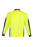 A long-sleeve polo in hi-vis yellow with navy accents and reflective detailing. Includes a logo on the front.