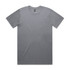 A plain grey t-shirt with a round neckline and short sleeves, featuring a logo at the neck.