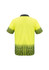 A short sleeve polo shirt in vibrant yellow with a patterned black gradient. It features a logo on the front.