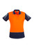 A short sleeve polo in hi-vis orange and navy, featuring a logo on the chest and reflective stripes on the sleeves.