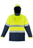 A unisex high visibility softshell jacket in bright yellow and navy, featuring reflective stripes and a hood.