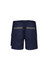 Men's rugged shorts in navy blue with multiple pockets and a logo; designed for workwear.