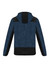 A unisex streetwear hoodie in dark blue with black accents and a hood. The back view features a logo.