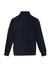 A unisex black 1/4 zip brushed fleece pullover featuring a grey collar and a logo on the sleeve.