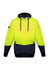 A unisex hi-vis hoodie in bright yellow and black with a textured jacquard design and a logo on the sleeve.