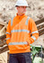 Unisex hi-vis pullover in bright orange, featuring reflective strips and a quarter zip. Includes a logo on the sleeve.