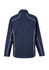 A navy work jacket featuring stretch material, with contrasting white stitching and a branded logo.