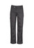A pair of men's plain black utility pants with multiple pockets and a secure fastening.