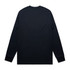 A black long-sleeve T-shirt with a plain back and fitted sleeves, featuring a logo.