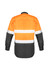 A long sleeve work shirt featuring orange and black colours with reflective tape across the torso and sleeves.