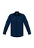 A navy long-sleeve stretch shirt with a chest pocket and branding. Suitable for workwear use.