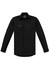 A black long-sleeved men's shirt featuring a pocket and a logo. Suitable for workwear and outdoor activities.