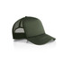 A green foam trucker cap with a mesh back and a curved brim, featuring a logo on the front.