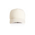 A cream-coloured foam trucker cap featuring a solid front and a mesh back, with a logo on the front.