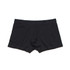 Black boxer briefs with a seamless design and an elastic waistband, featuring a logo on the waistband.