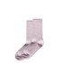A pair of light pink ribbed socks laid flat, featuring a smooth finish and a logo.