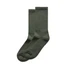 Two pairs of green socks stacked together, featuring a plain design and a logo on one side.