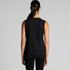 A black sleeveless tank top with a simple design, featuring a logo on the back.