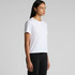 A white t-shirt featuring short sleeves and a relaxed fit, showcased on a model against a neutral background.