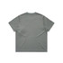 A grey, short-sleeved T-shirt featuring a plain back and a logo.