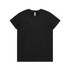 A black t-shirt with a crew neck, featuring a label on the inside. No visible logos or designs.