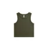 An olive green ribbed crop tank top with a classic sleeveless design and a branding logo.