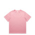 A pink heavy tee shirt with a simple design and a logo on the label.