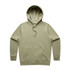 A sage green hoodie with a front pocket and an adjustable hood, featuring a logo on the front.