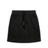 A black terry skirt featuring an elastic waistband and drawstring. The design is simple and minimalist.