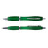 A translucent green pen with silver accents, featuring a sleek design and a clip for easy attachment.